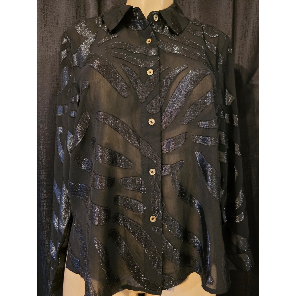 Michael Kors Black Glitter Button Down Shirt